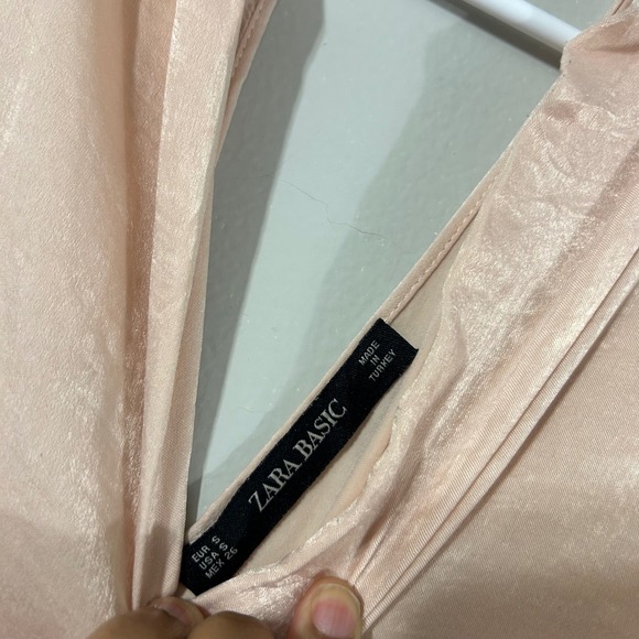 ZARA BASIC Womens Pink Satin V Neck Long Sleeve Blouse Top S - Picture 2 of 7